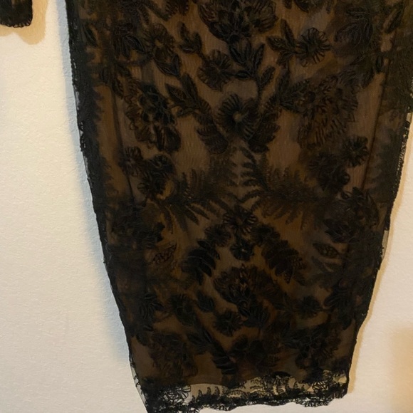 Tadashi Shoji ZURI DRESS Black Floral Embroidered Lace Illusion Neckline Dress 8 - Picture 7 of 15